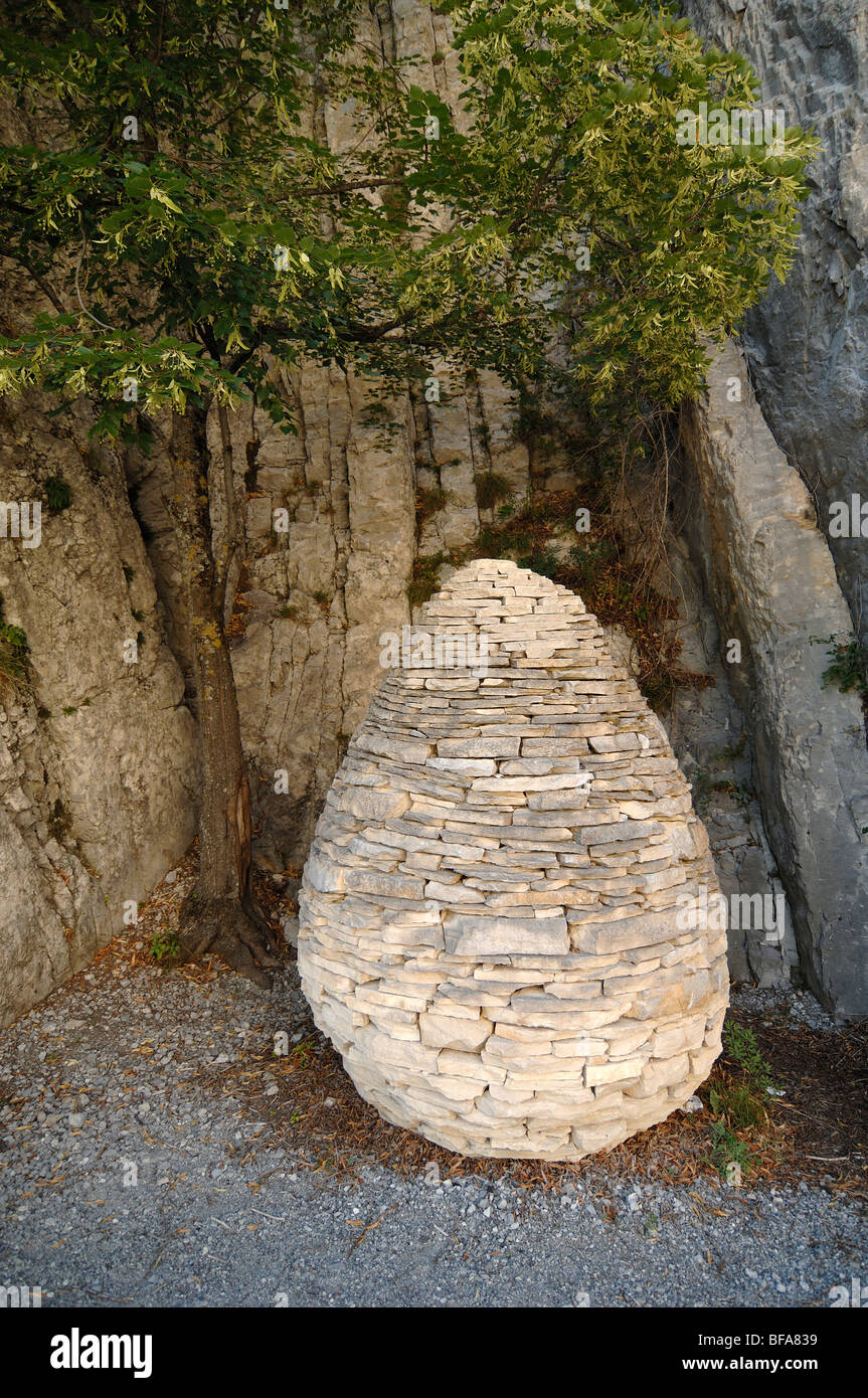 Stone Cone Sculpture known as the Sentinel by Andy Goldsworthy in the Clue de Barles Alpes-de-Haute-Provence Provence France Stock Photo