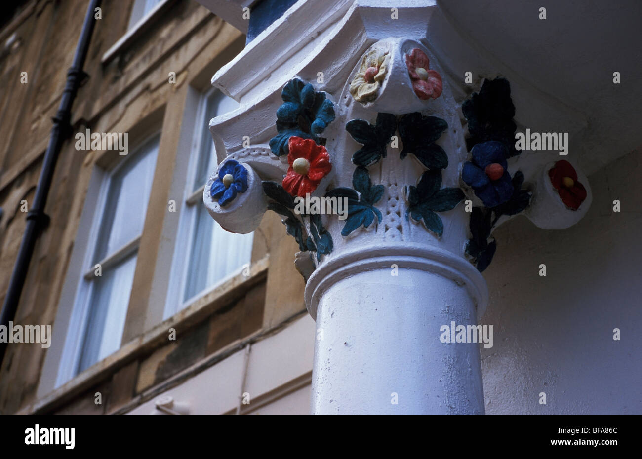Decorated pillar at a hotel in Claremont Crescent Weston Super Mare Somerset UK Stock Photo