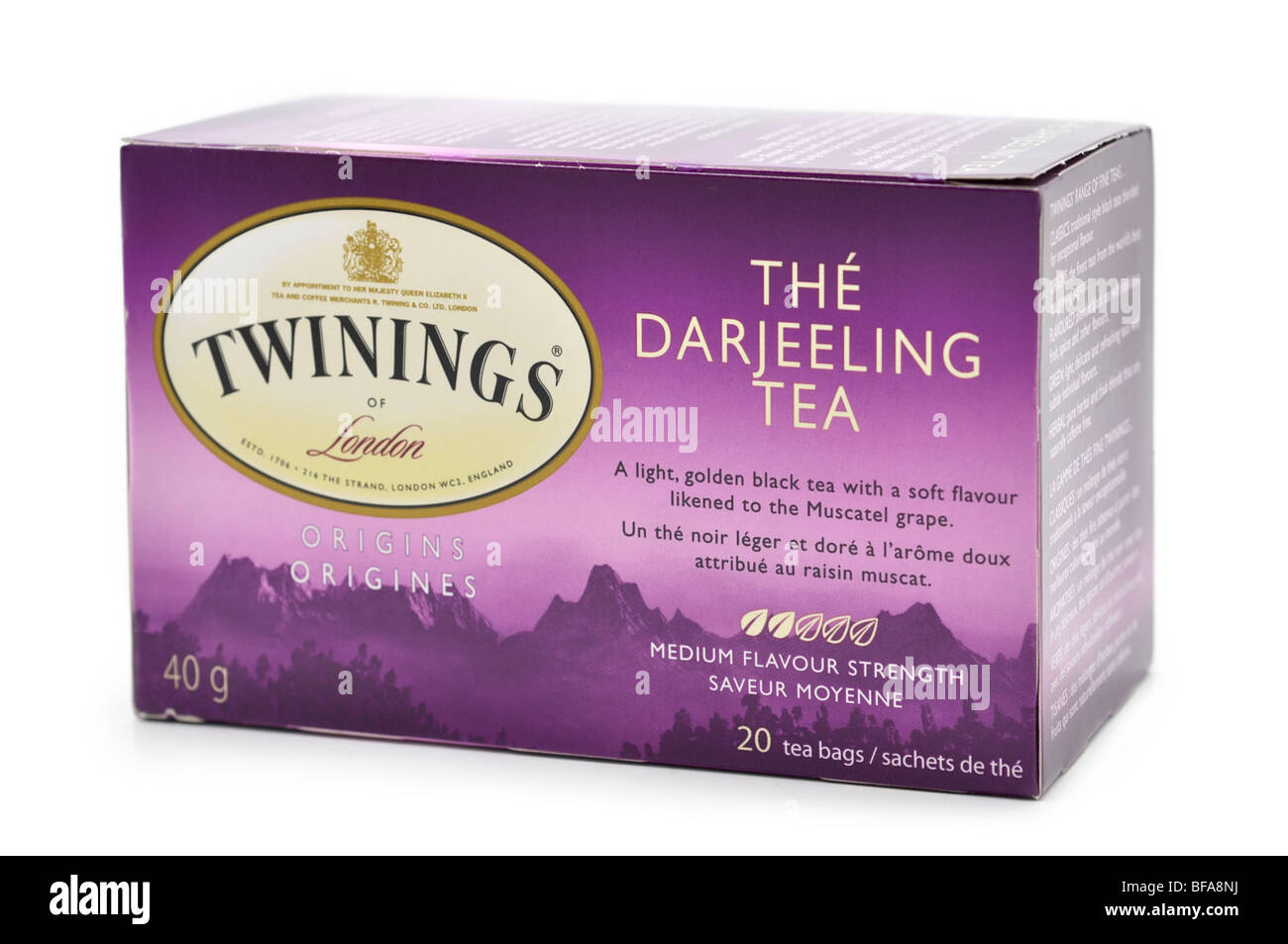 Box of Darjeeling Teabags Stock Photo