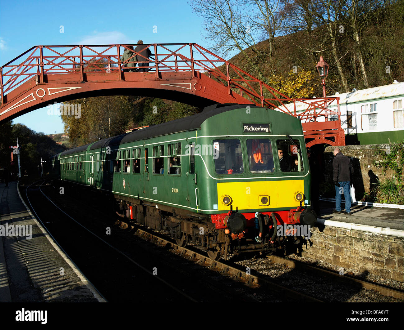 An historic  Diesel Multiple Unit train at Goathland Station North Yorkshire Moors Railway Stock Photo