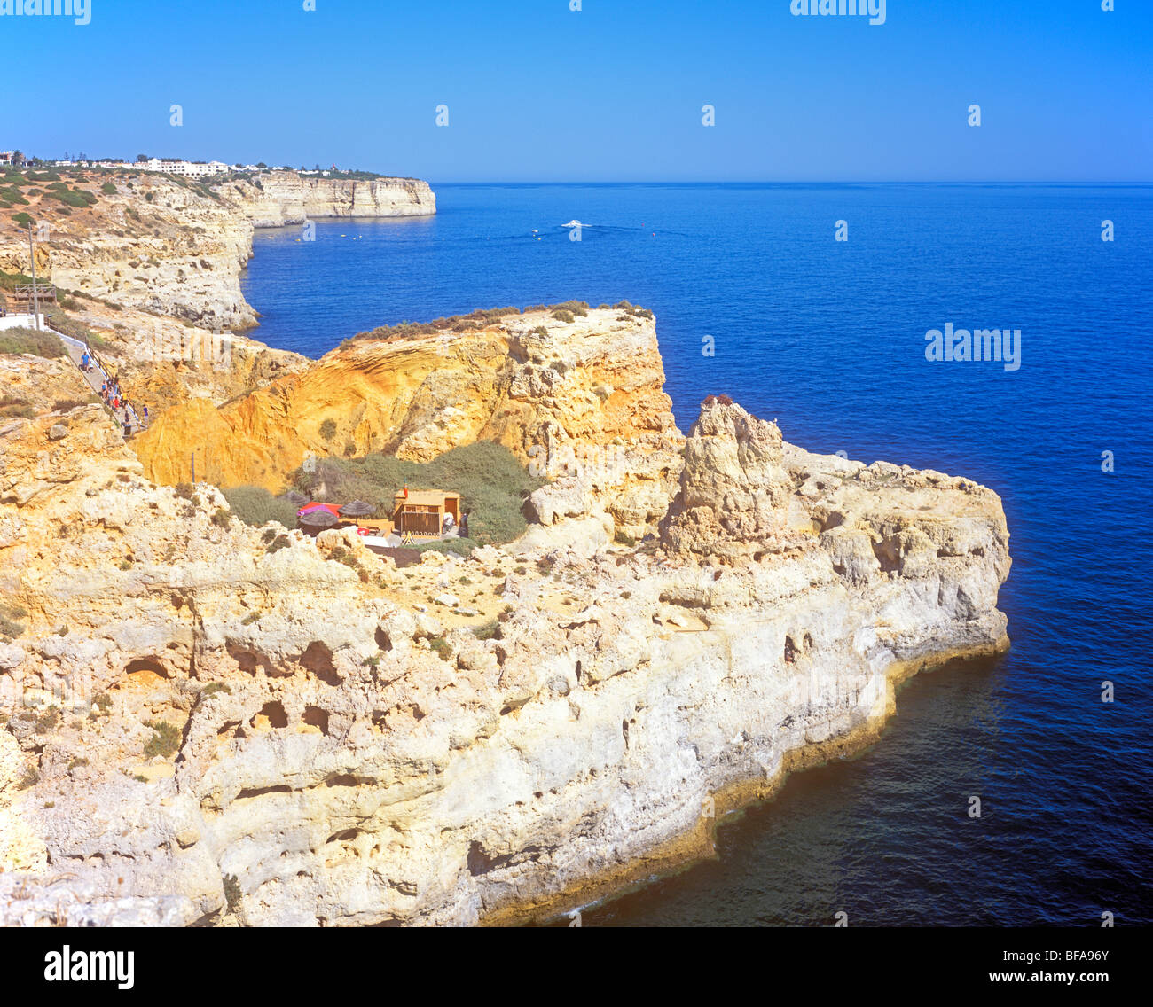 hidden café on the cliffs near Algar Seco, Algarve, Portugal Stock Photo