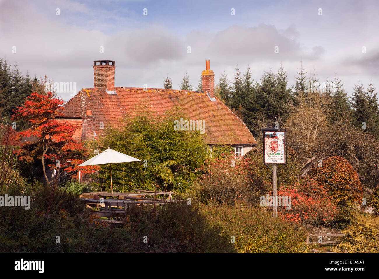 The Duke of Cumberland country pub in hamlet near Midhurst in South Downs National Park in autumn. Henley West Sussex England UK Stock Photo