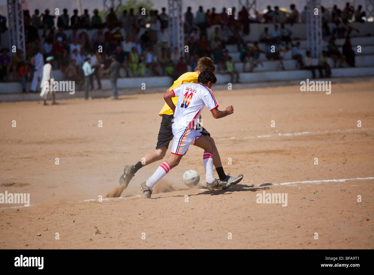 Foreigner vs the Locals Chak de Rajasthan Football Match at the Camel Fair in Pushkar India (3 to 2, visitors) Stock Photo