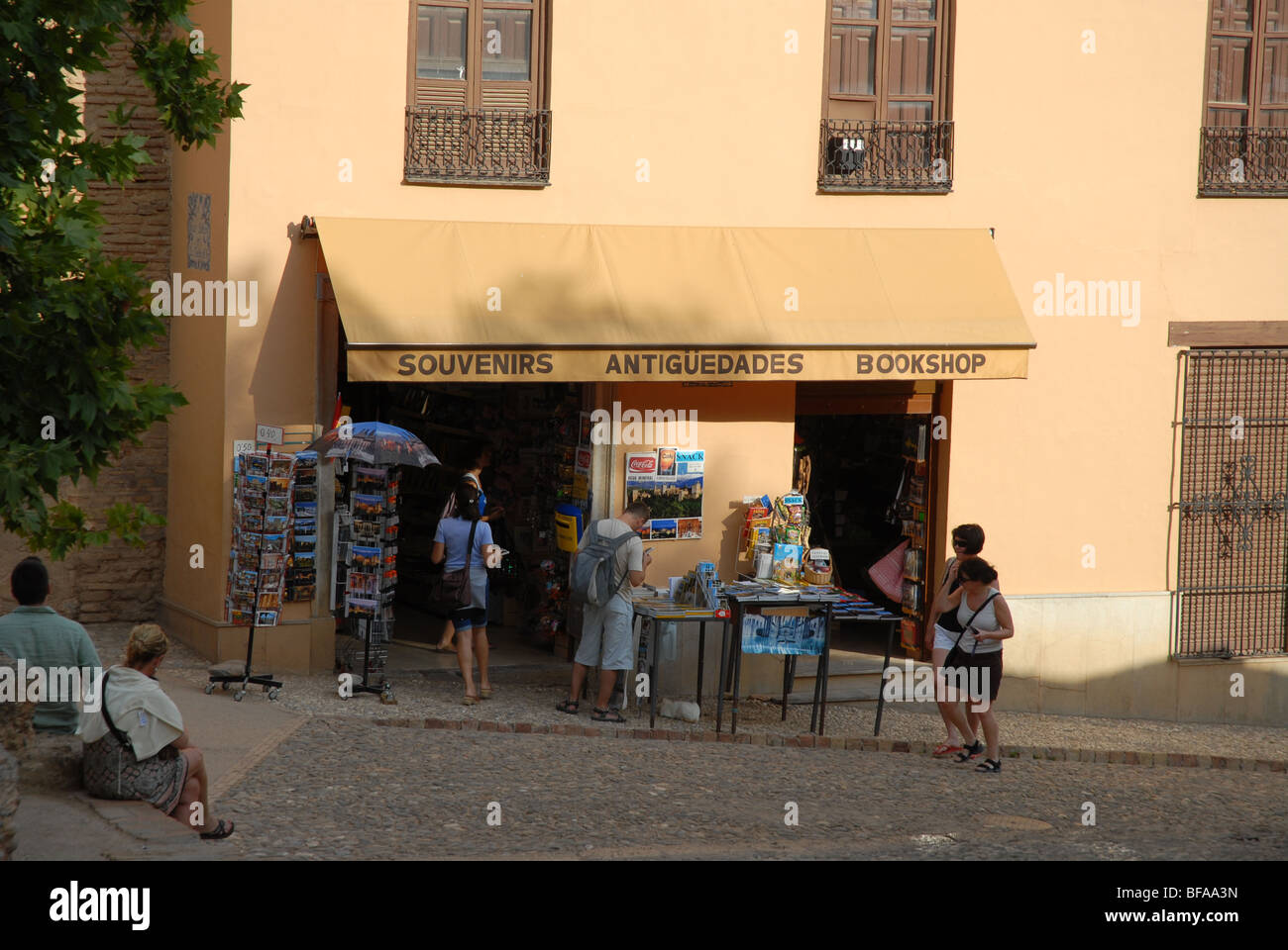 souvenir & bookshop near The Wine Gate, The Alhambra Palace, Granada, Andalusia, Spain Stock Photo