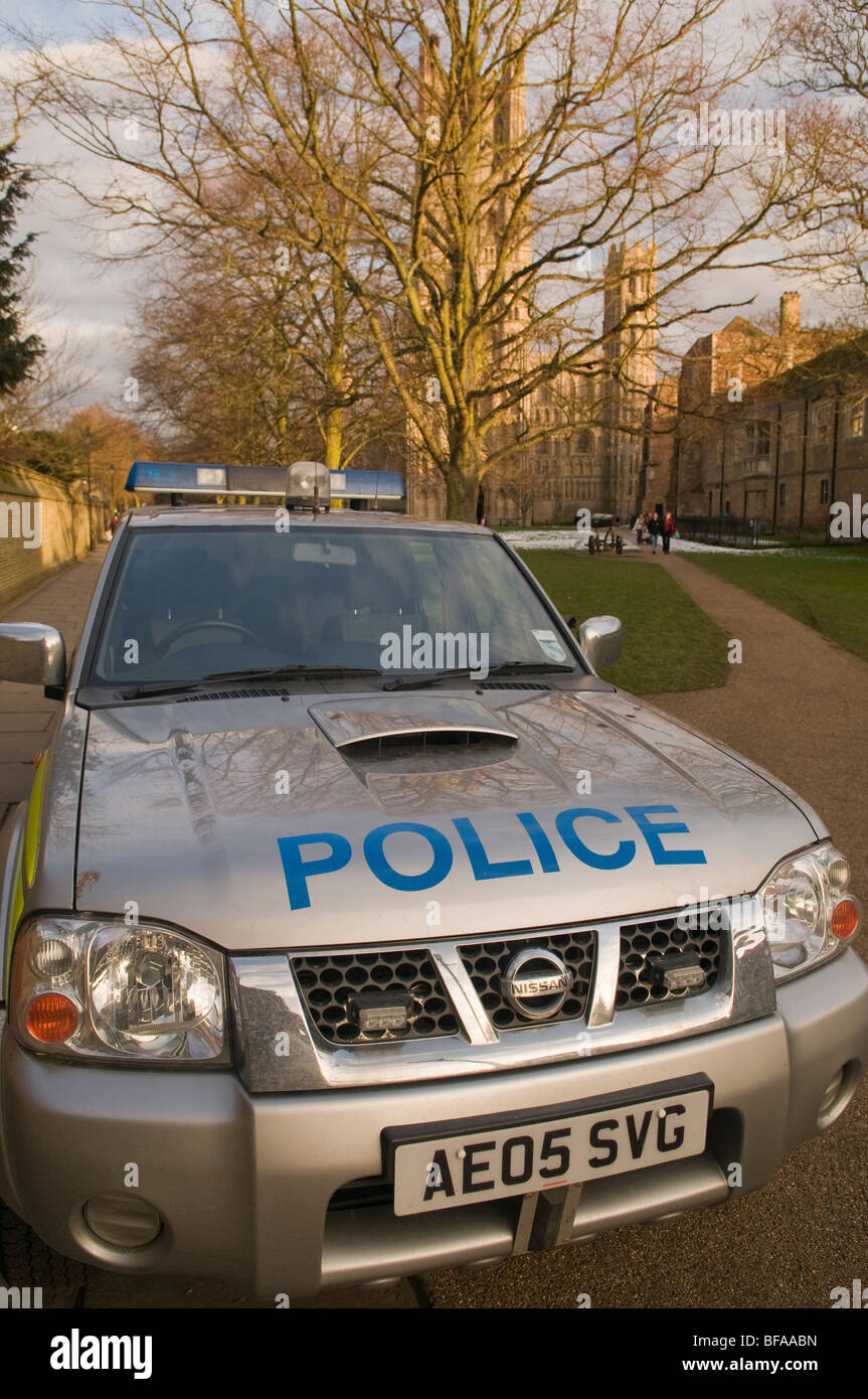 4x4 police vehicle parked in n urban location near to the cathedral in Ely Cambridgehsire with some snow on the ground Stock Photo