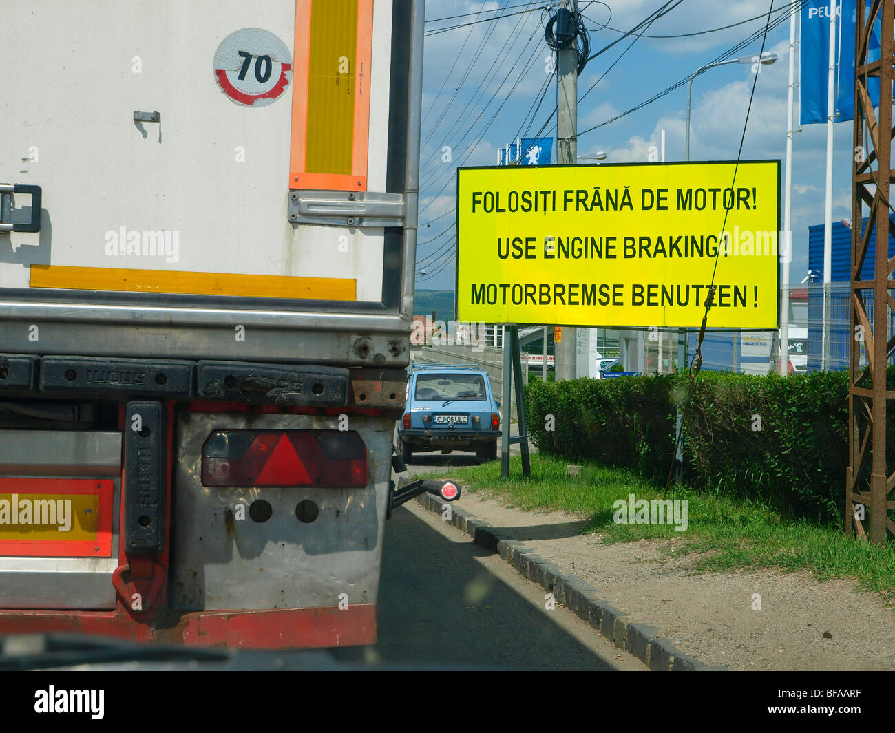 industrial area, sign use engine braking Stock Photo Alamy