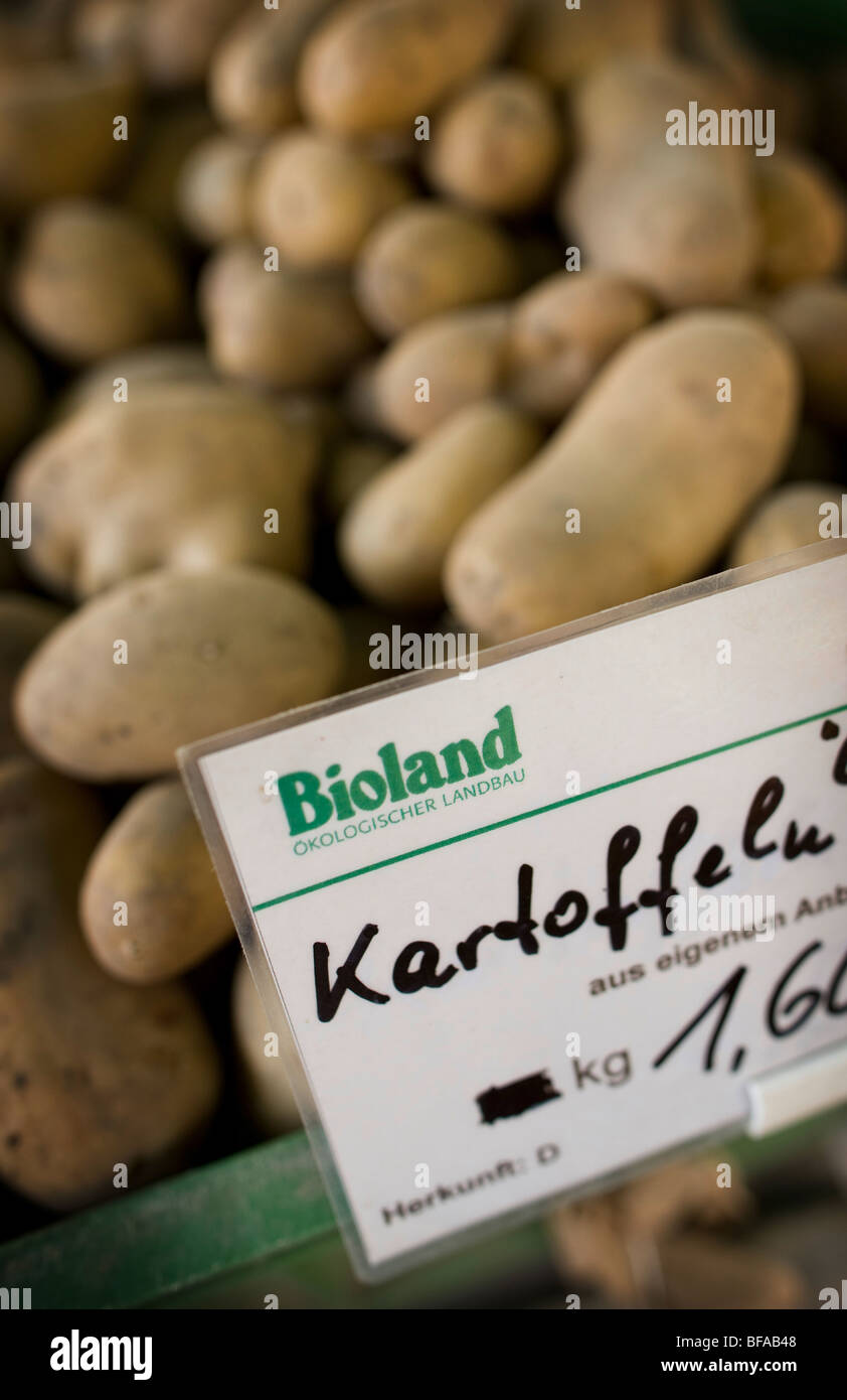 Potatoes from biological cultivation on a farmer's market . Berlin , Germany Stock Photo