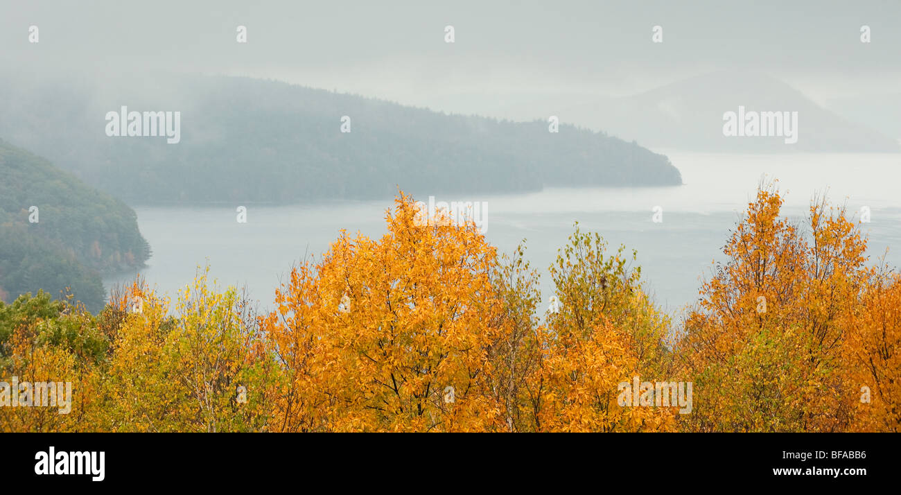 The Quabbin Reservoir on a foggy, fall day Stock Photo