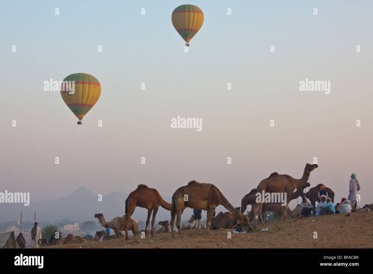 Hot air balloons at the Camel Fair in Pushkar India Stock Photo