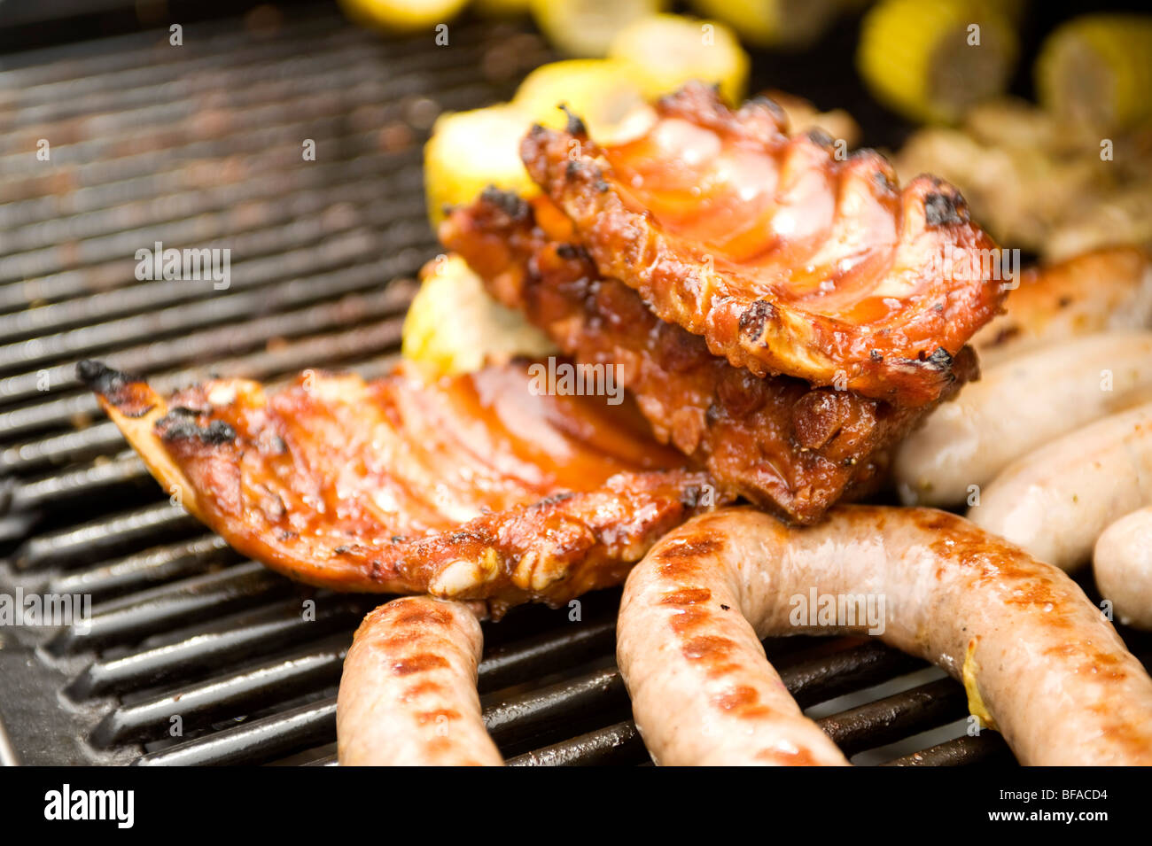 Barbecued ribs and boerwors sausage at a South African Braai. Durban ...