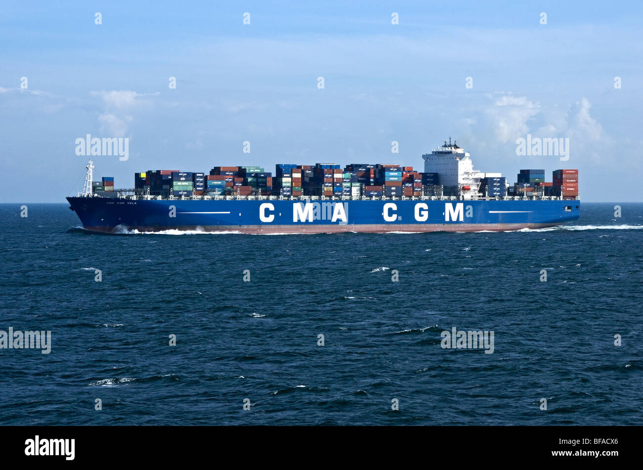 CMA CGM container ship CMA CGM Vela in the Southern North Sea off the Dutch coast Stock Photo