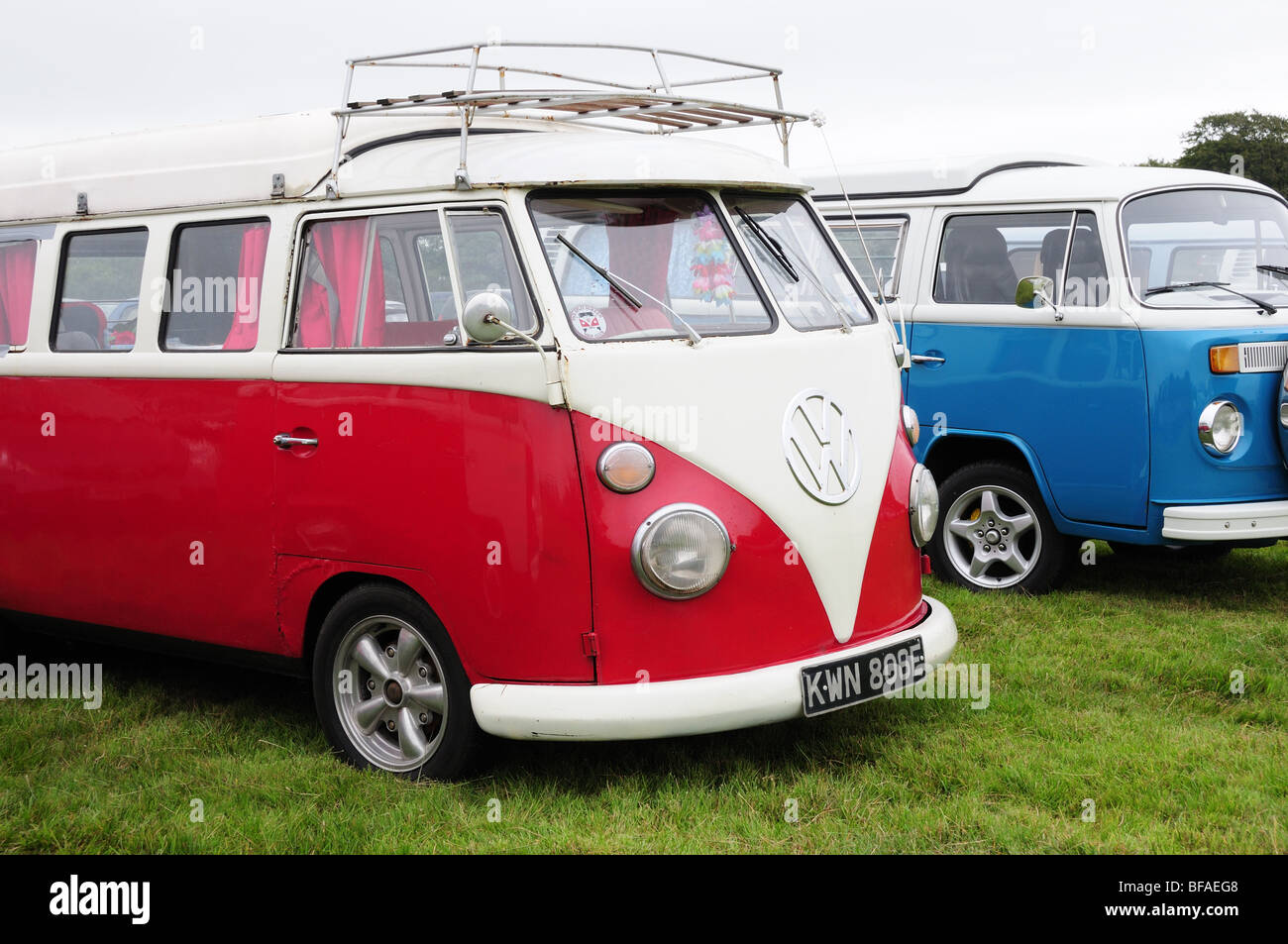 Split Screen and Type 2 Bay  Window VW Camper Vans Volkswagen enthusiasts Rally Margam Park West Glamorgan Wales Cymru UK GB Stock Photo