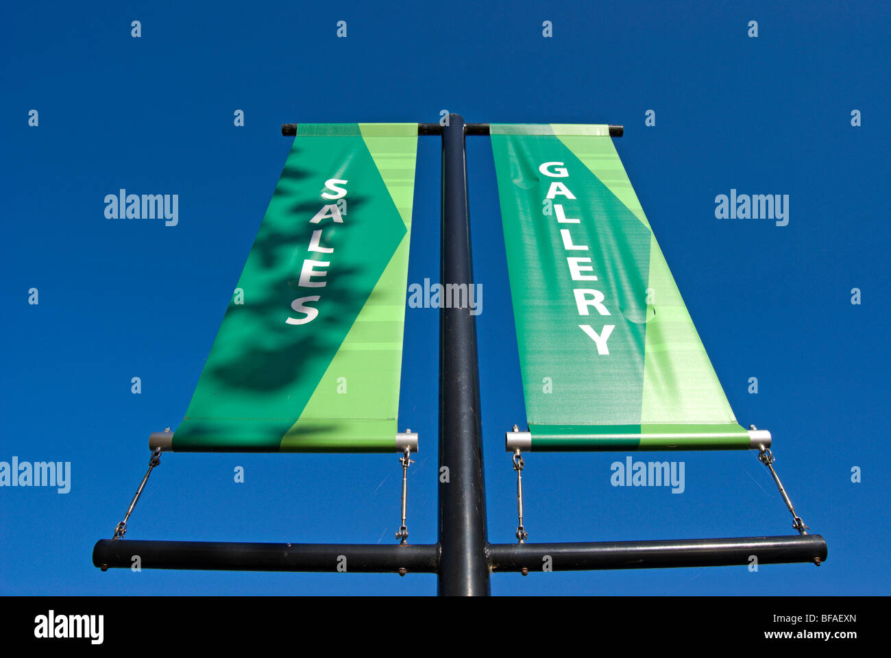 sales gallery banner for the apartments of the riverside quarter, wandsworth, london, england Stock Photo