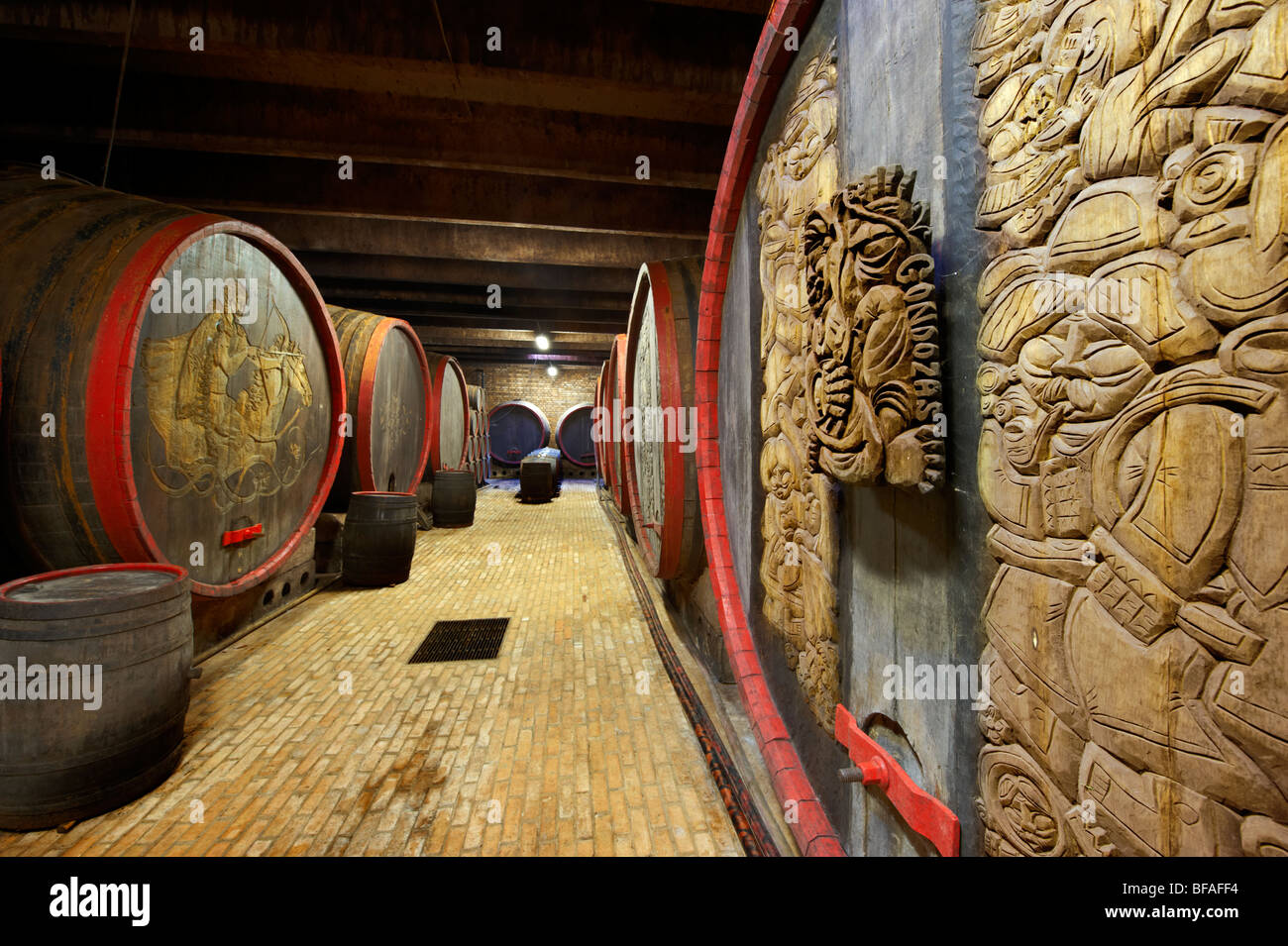 Kovacs wine cellars' wine barrels ( Kovacs Borhaz ) Hajos ( Hajos); Hungary; Stock Photo