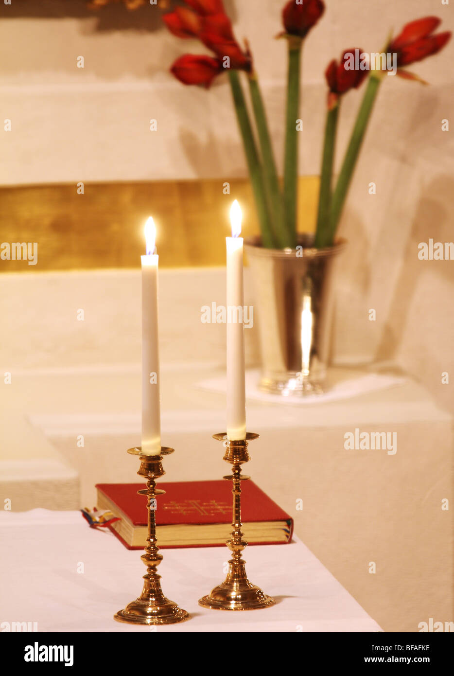 Two candlesticks in church.Sweden Stock Photo