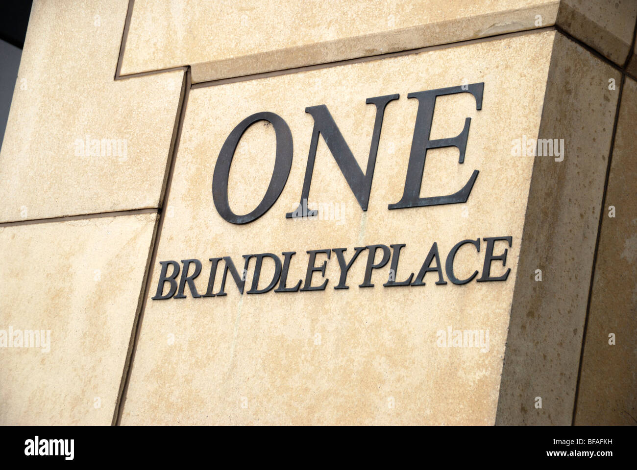 Sign outside entrance to No 1 Brindley Place, Birmingham, West Midlands