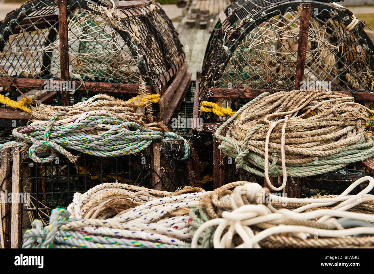 Lobster traps and ropes on a dock, Chatham, Cape Cod, Massachusetts