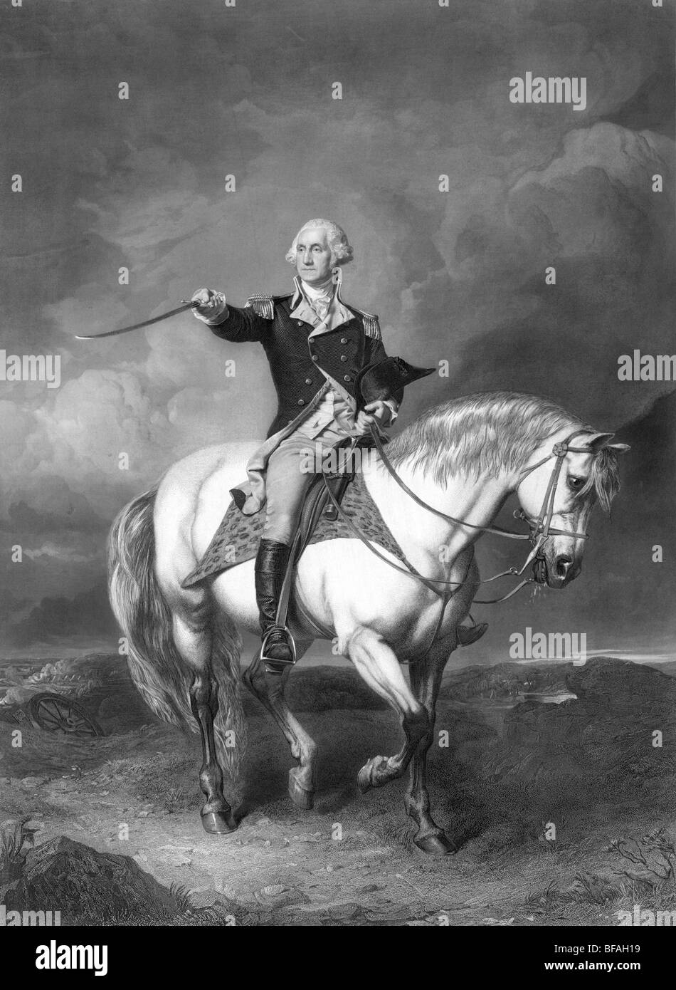 Portrait of George Washington at the Battle of Trenton - Washington (1732 - 1799) was the first US President (1789 - 1797). Stock Photo