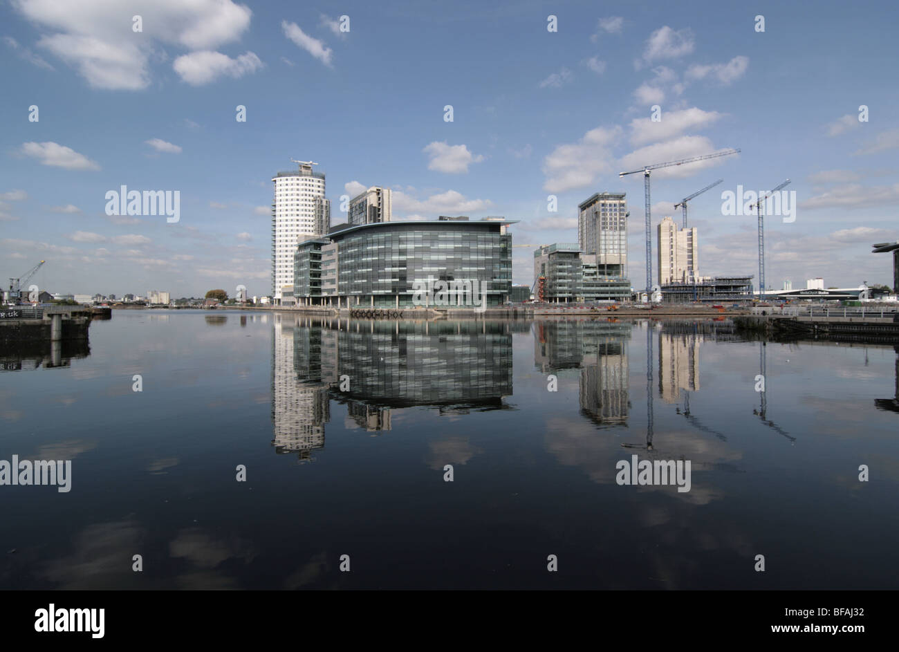 Media City: UK on the banks of the Manchester Ship Canal, Salford Quays Stock Photo