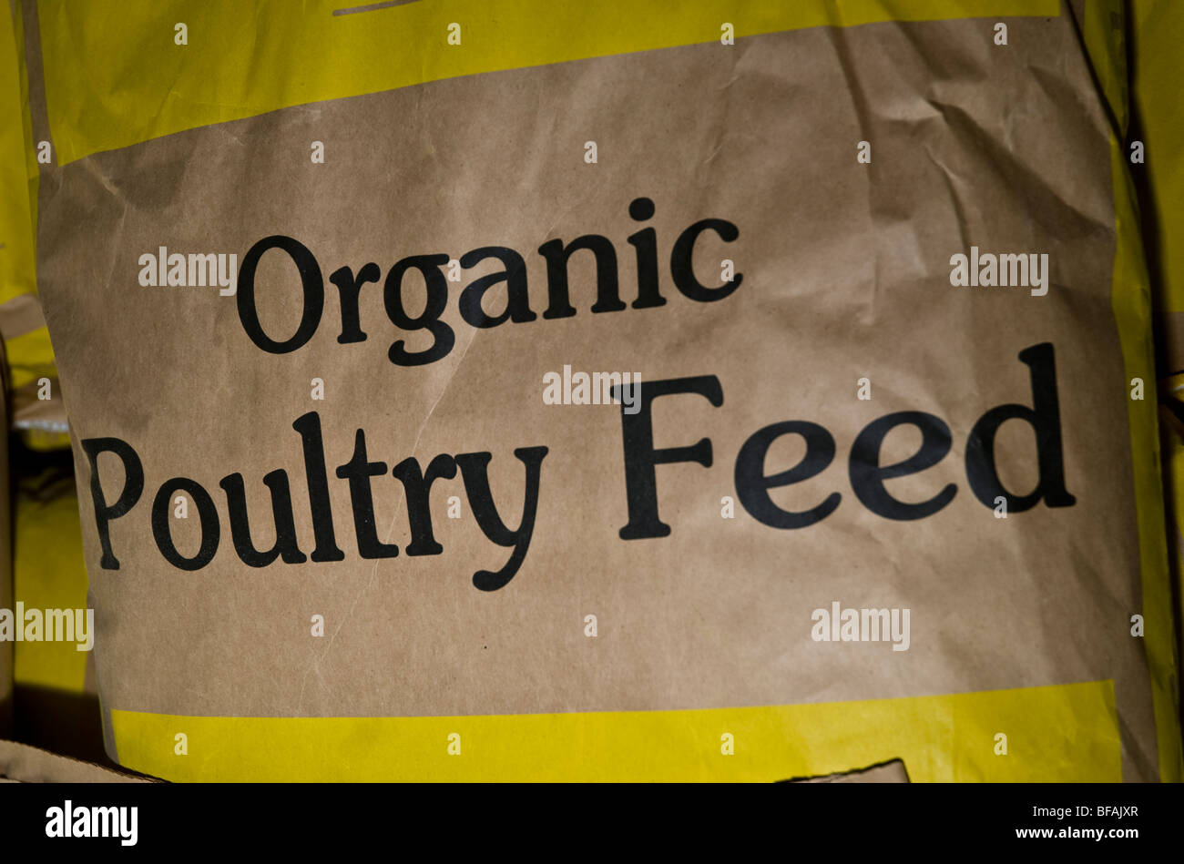 Organic poultry feed bag Stock Photo