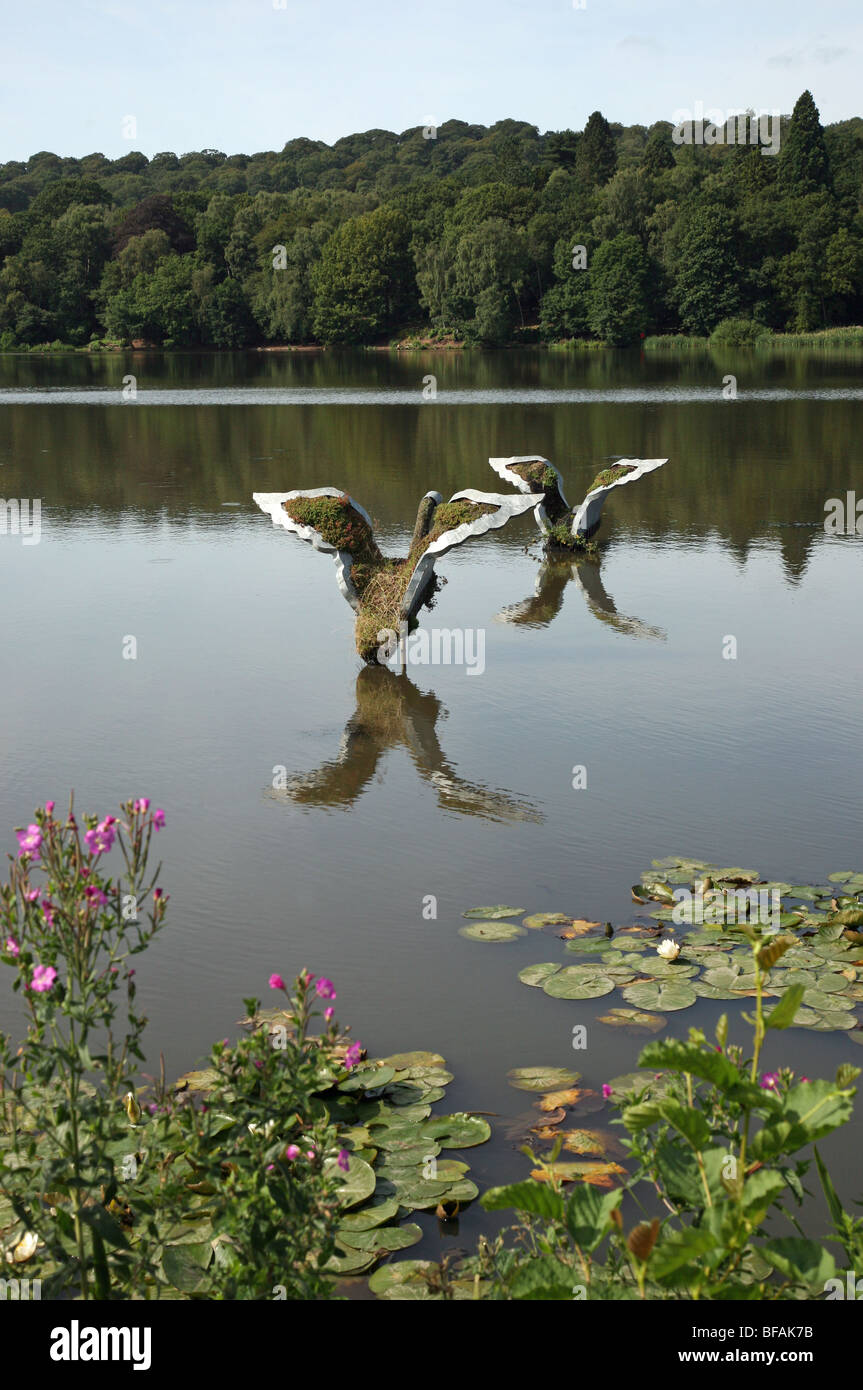 Flying Geese sculpture in the lake at Trentham Gardens, Stoke-on-Trent Stock Photo