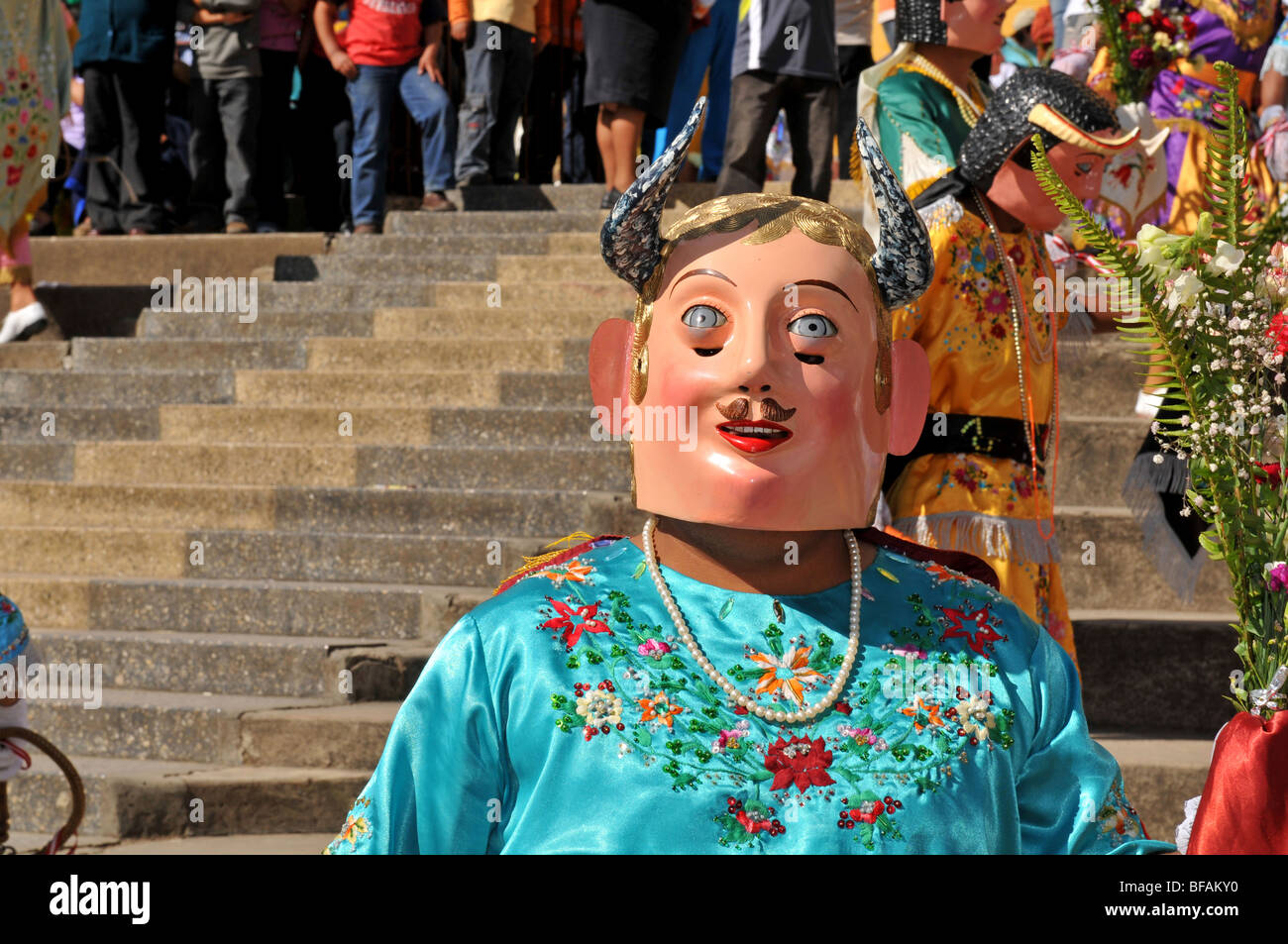 Peruvian folklore dance "Los Diablos" in Cajabamba, Northern Peru Stock