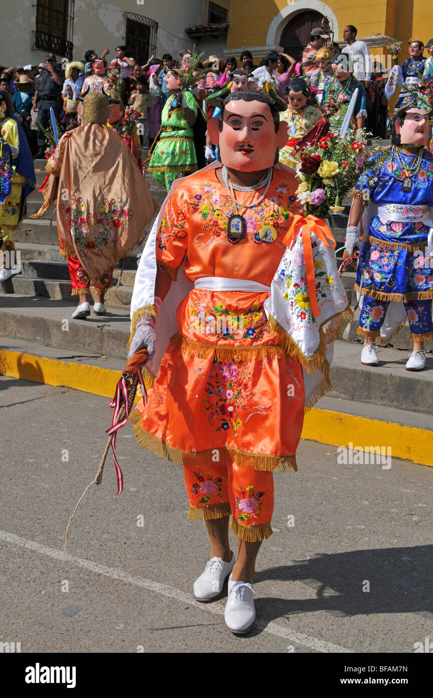 Peruvian folklore dance 'Los Diablos' recently declared national cultural treasure of Peru Stock Photo