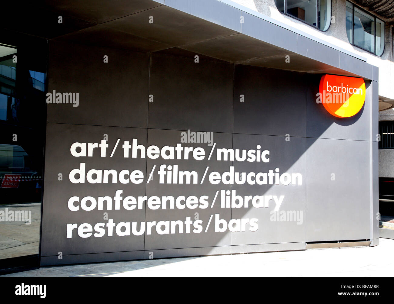 Entrance to Barbican Centre, Silk Street, London Stock Photo