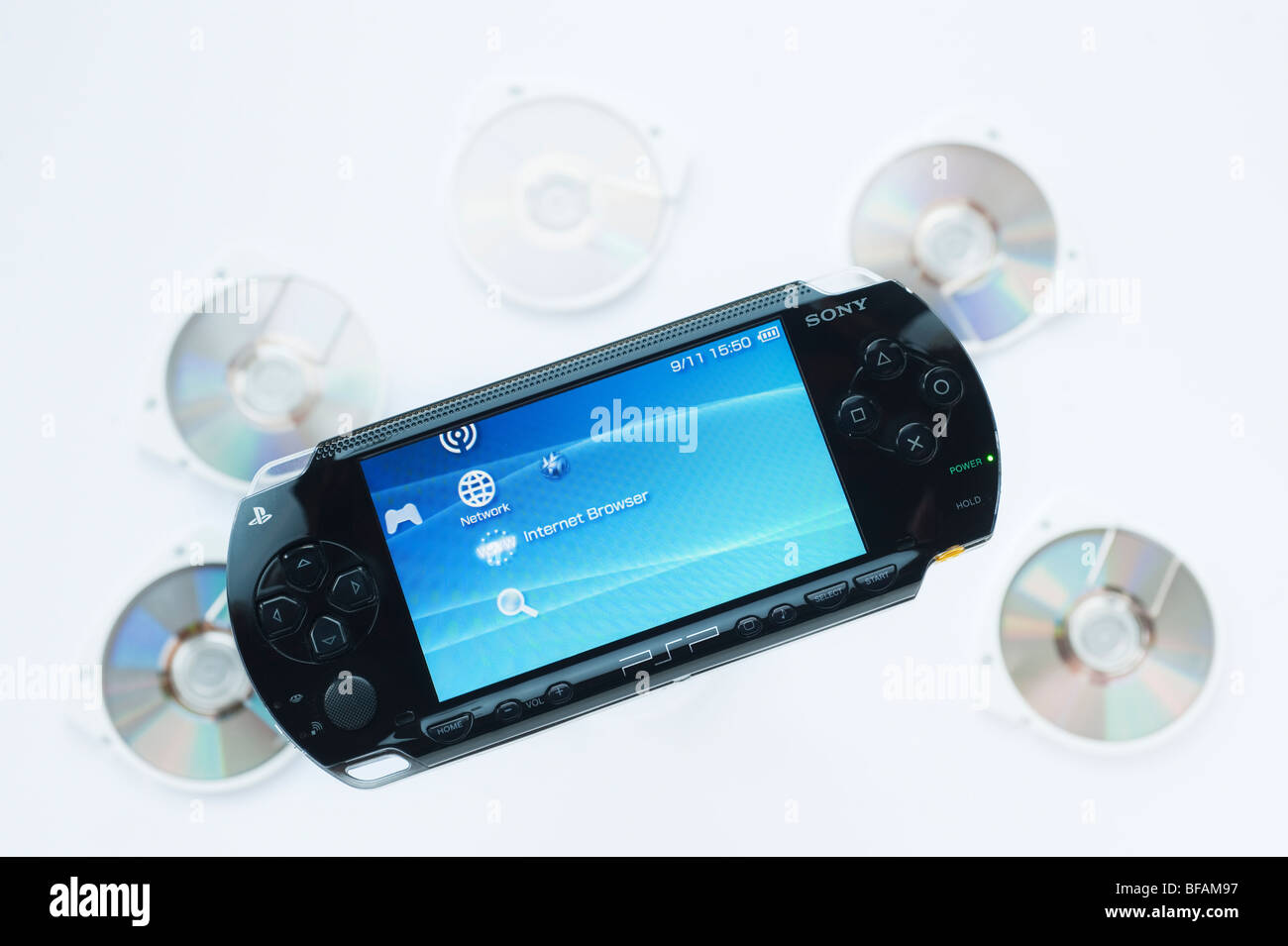 Sony psp with umd disks and internet browser access Stock Photo