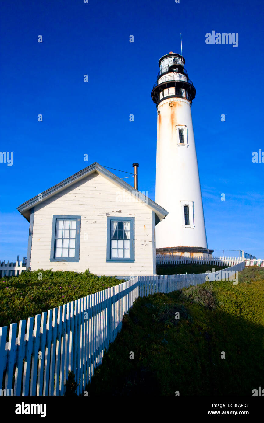 Pigeon Point Lighthouse on a blue sky day, San Mateo County, California Stock Photo