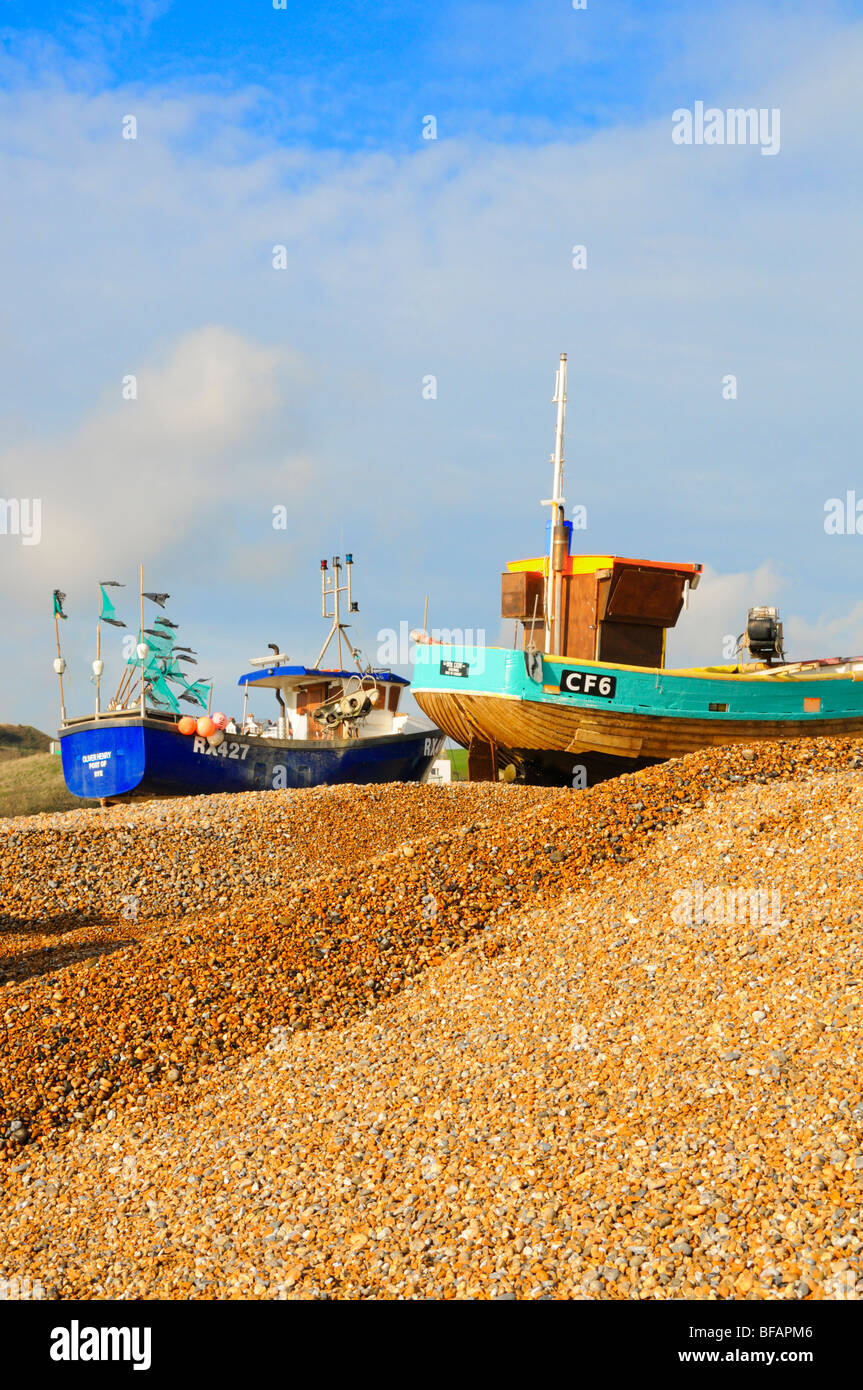Hastings, East Sussex, England, UK. Fishing boats on the pebble beach ...