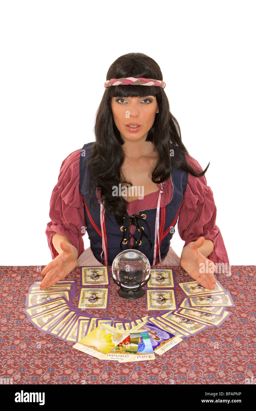 fortune teller with tarot cards and crystal ball Stock Photo - Alamy