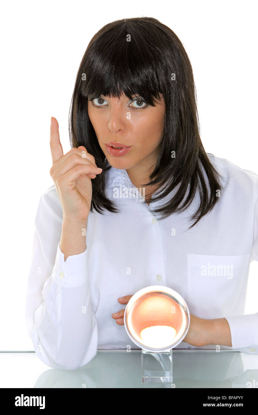 business woman as a fortune teller with crystal ball Stock Photo Alamy