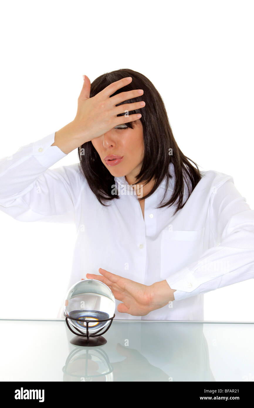 business woman as a fortune teller with crystal ball Stock Photo Alamy