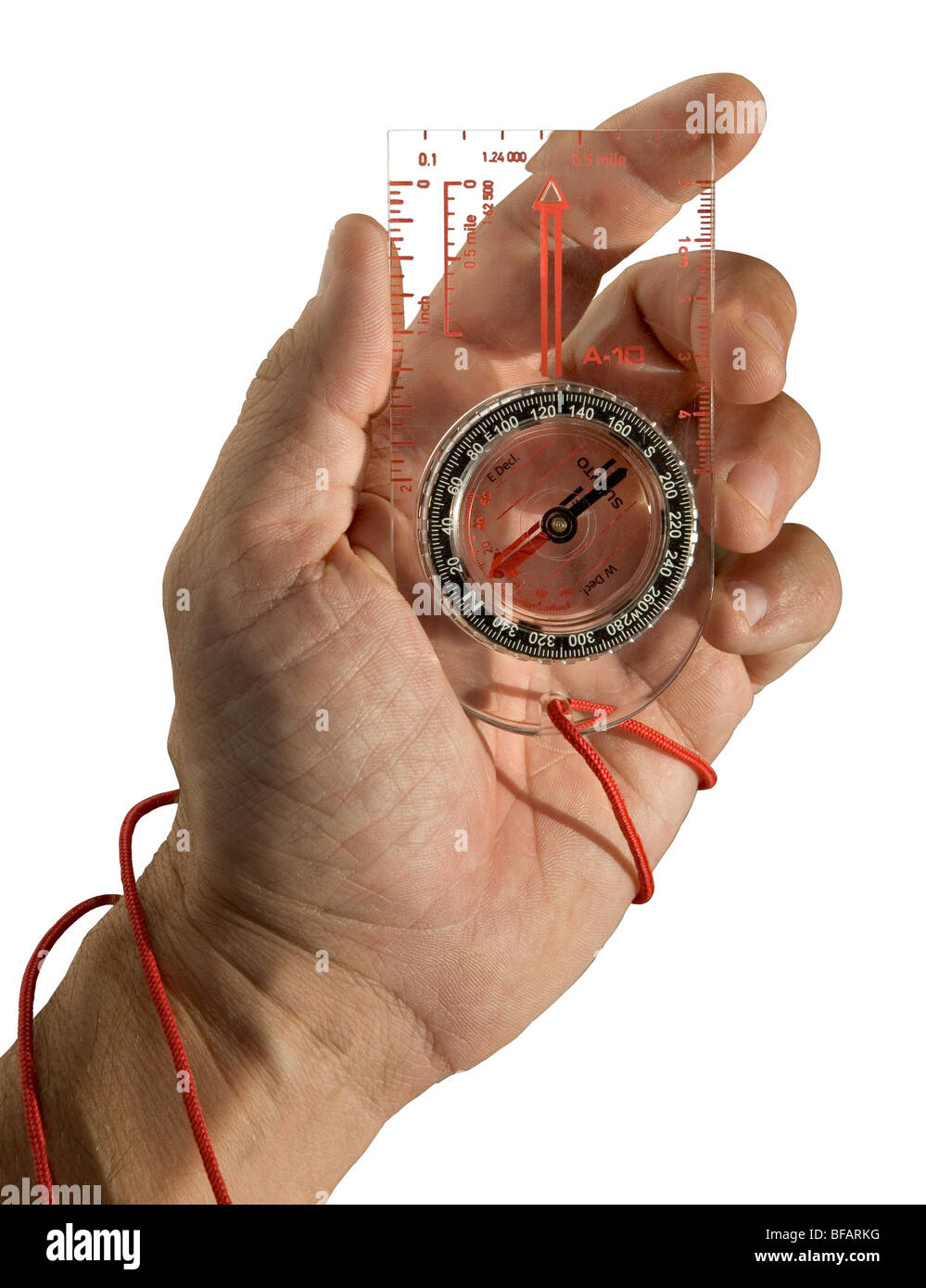 Hand with a hiking compass Stock Photo