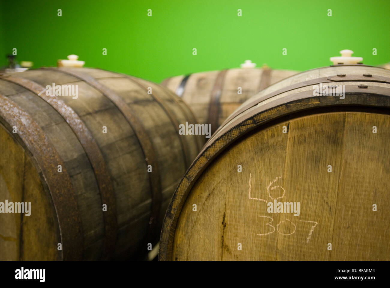 Barrels for aging beer at Jolly Pumpkin Artisan Ales, Dexter, Michigan