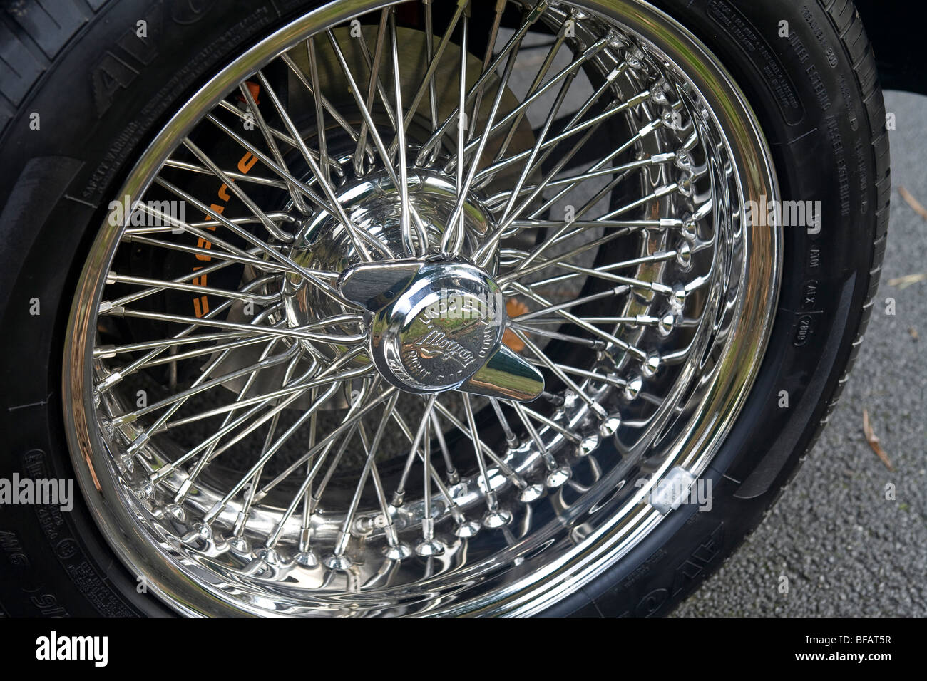 Stainless Steel wire wheel on a Roadster Car Stock Photo Alamy