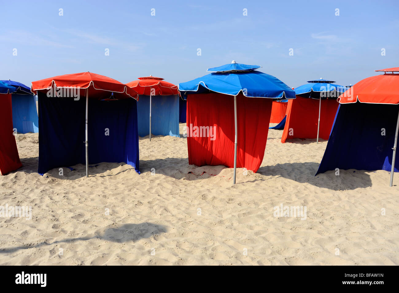 Sunshades in Deauville beach,Calvados, Normandy,France Stock Photo
