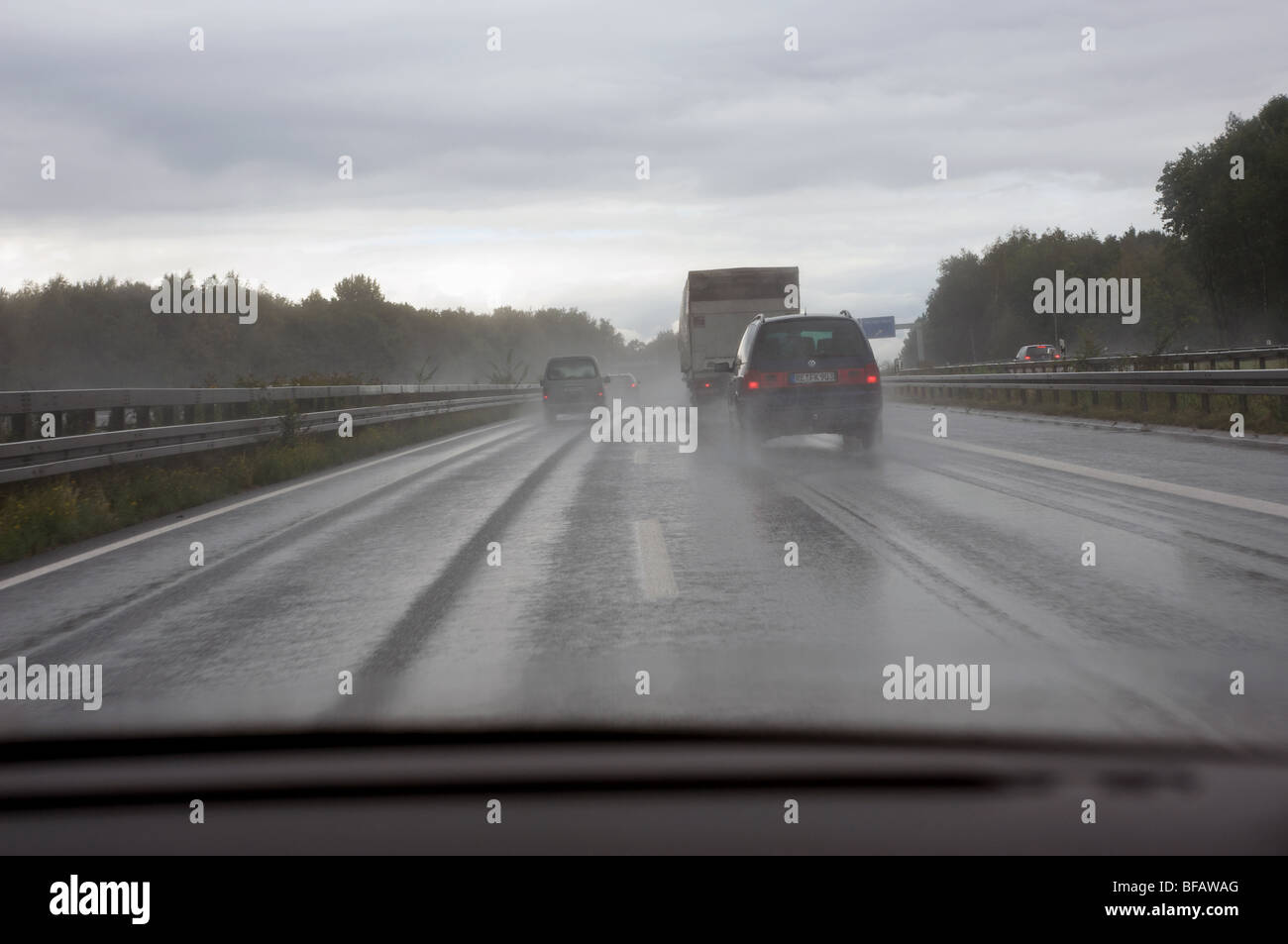 Wet motorway driving Stock Photo