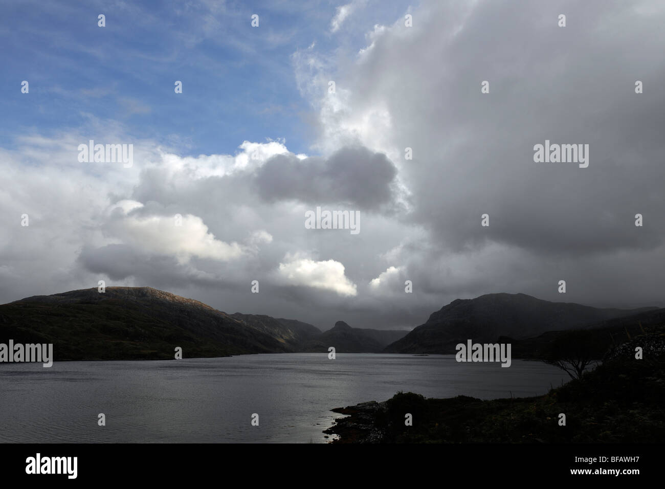 Scottish Landscape - Loch Gleann Dubh - Sutherland, Highland, Scotland, UK Stock Photo