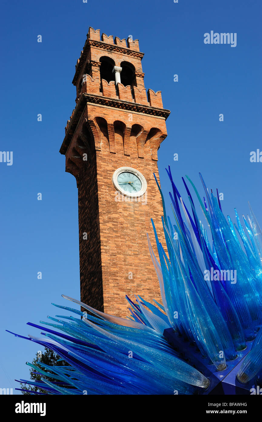 The clock tower in the historic glassblowing island of Murano in