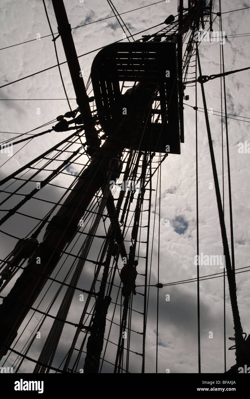 Rigging on The Hector, moored at Pictou, Nova Scotia Stock Photo