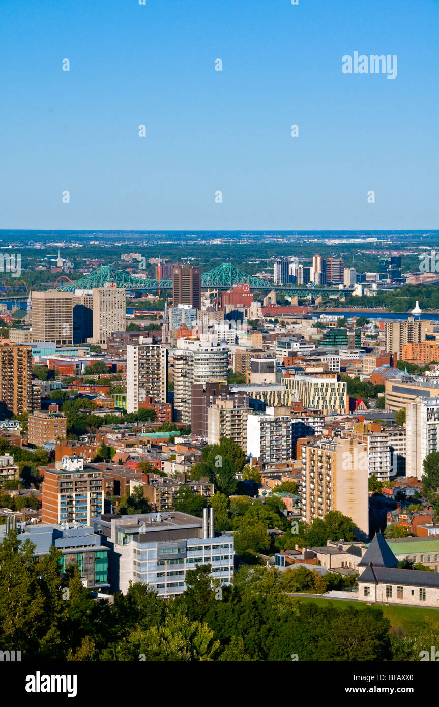 View of Montreal with Jacques Cartier Bridge in the background Stock Photo