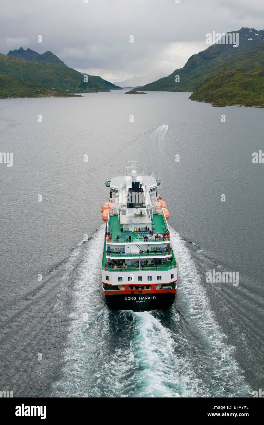 The coastal express Hurtigruten MS Kong Harald passing through Raftsundet in Lofoten, North Norway Stock Photo