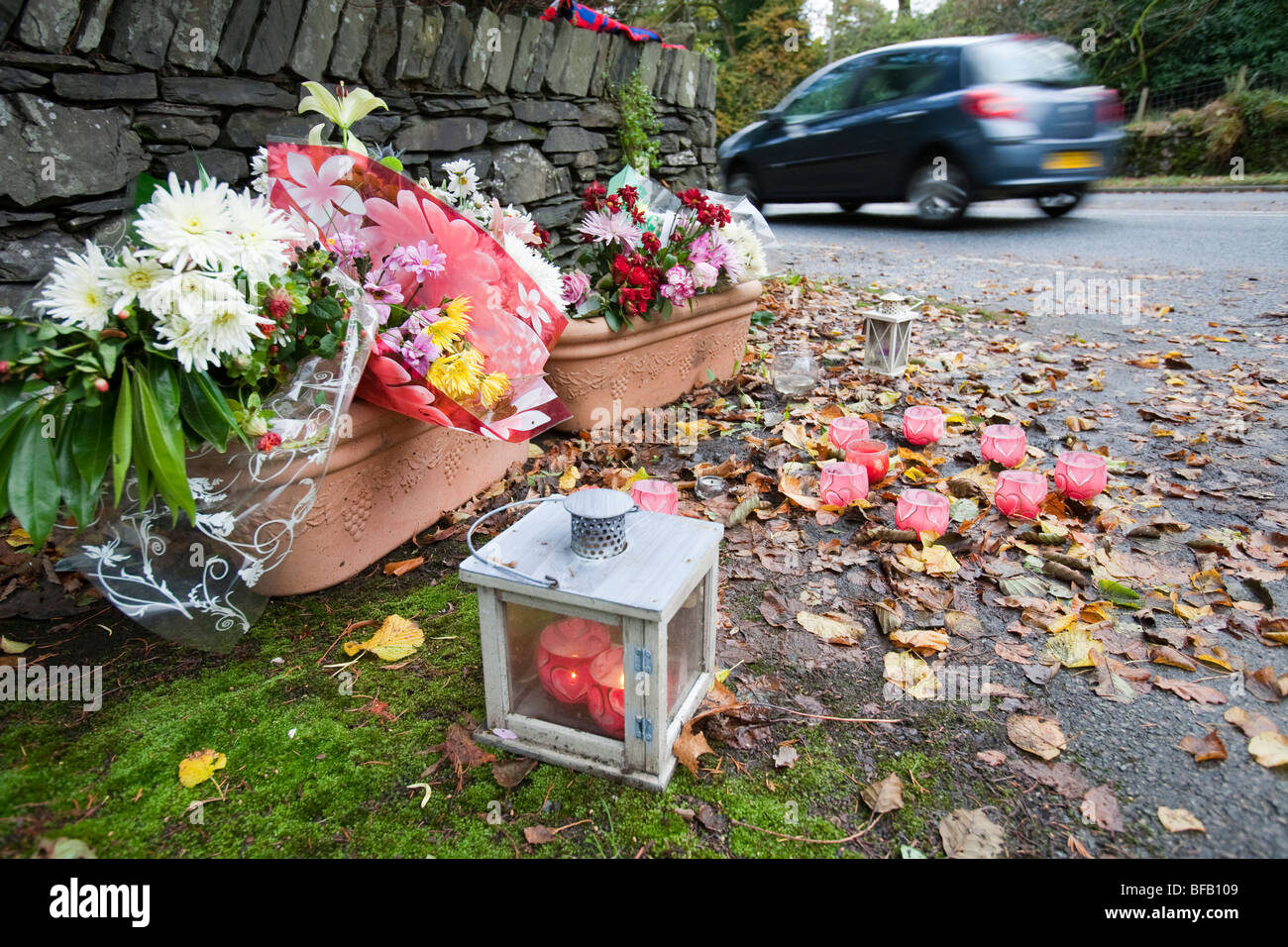 In memory of victim of road traffic accident hires stock photography