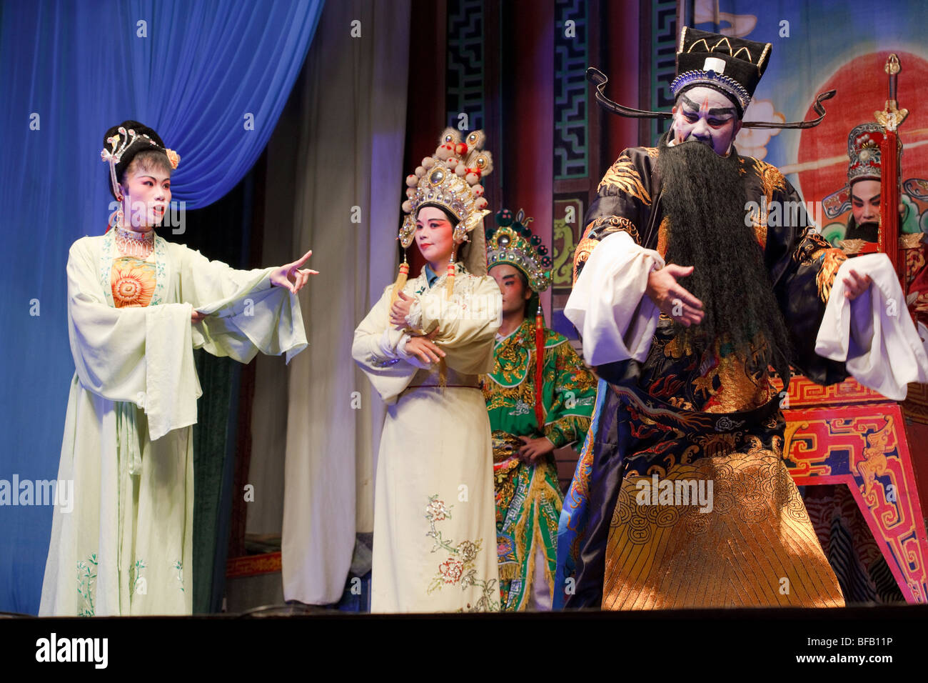 A local performance of Cantonese opera at temporary theatre in Hong Kong during the period of the hungry ghost festival. Stock Photo