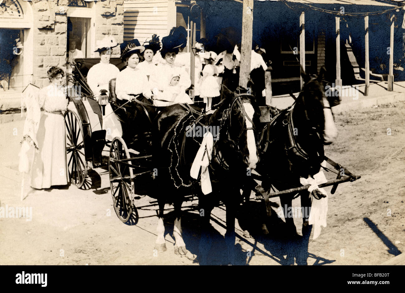 Women in Carriage Decorated for Parade Stock Photo
