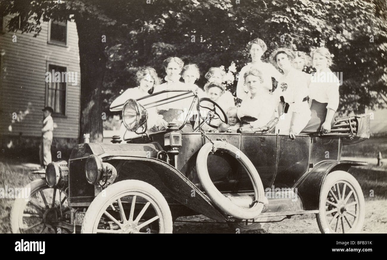 Model T Ford Overloaded with Girls Stock Photo