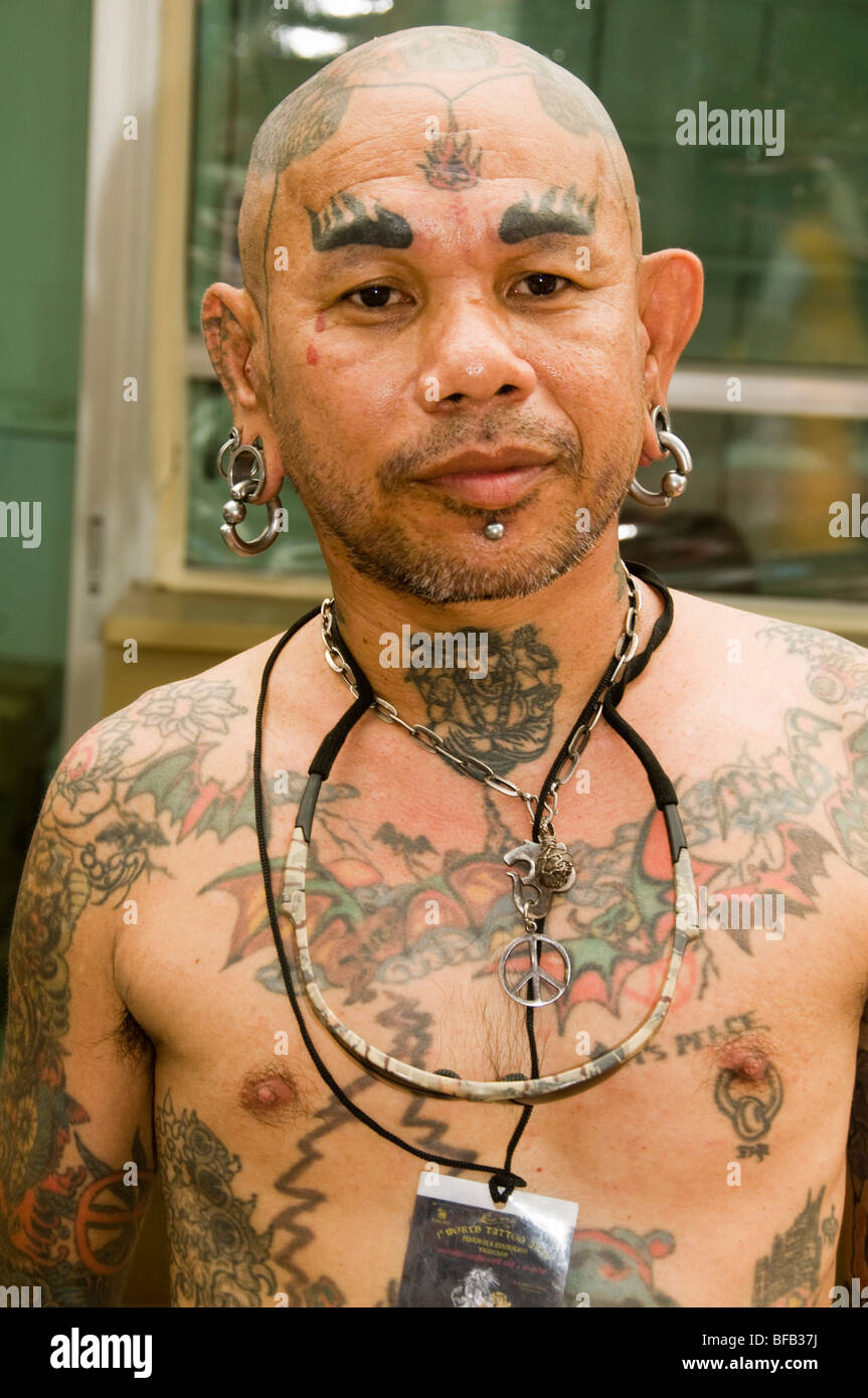 elaborate tattoo design at the Tattoo Festival in Bangkok Thailand Stock Photo