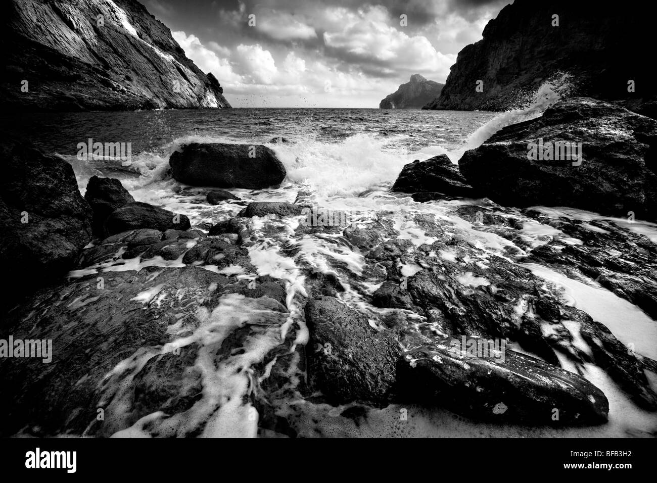 Rough seas at Cala Boquer near Port, Pollenca, Mallorca Stock Photo